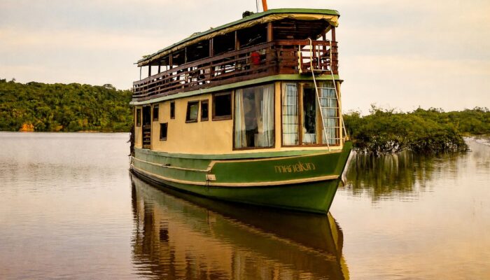 Manakin Riverboat on a blackwater river in the Brazilian Amazon